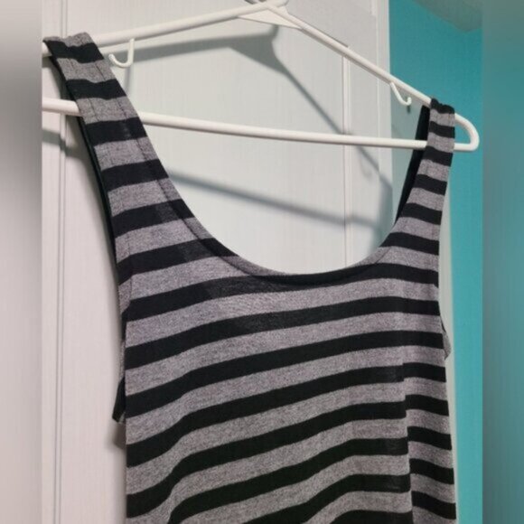 VENUS Black Grey Striped Side Slit Cut Out Back Casual Summer Maxi Dress Small - Picture 5 of 12